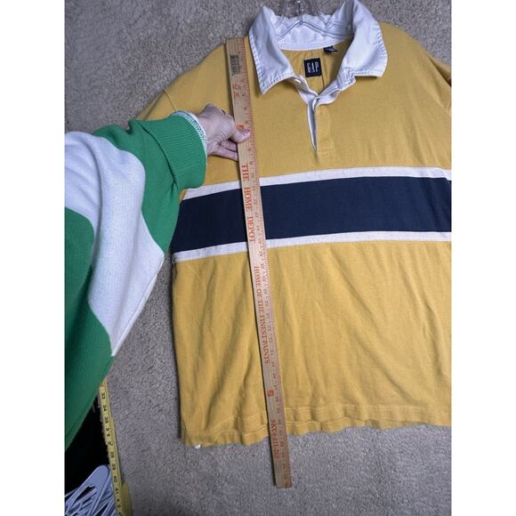 Vtg Y2K Rugby Shirt Mens XXL Yellow Navy Stripe Preppy Cotton Classic Pullover - Picture 14 of 16
